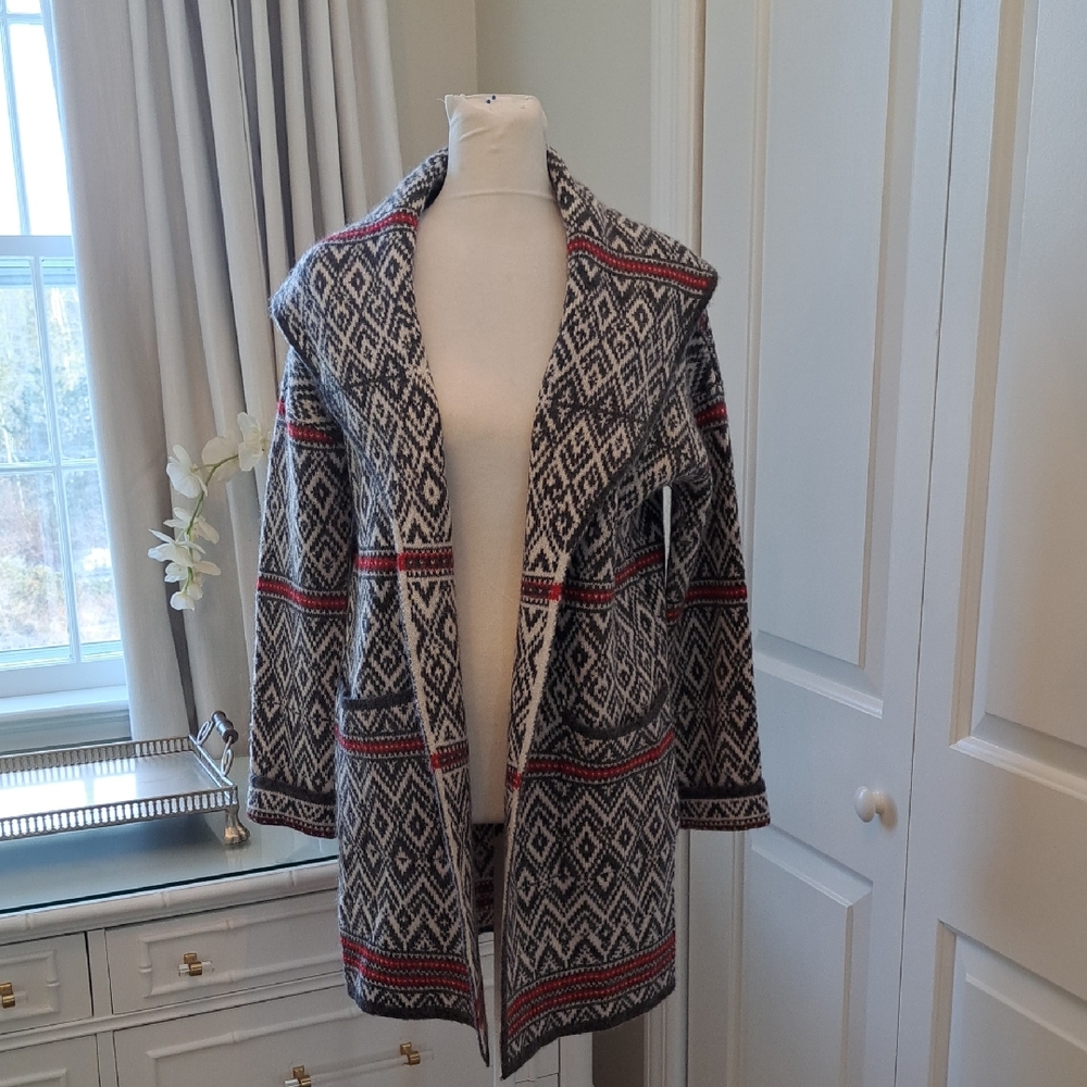 NWOT Aspen‎ Womens Fair Isle Nordic Wool Blend Long Cardigan Shawl Collar XS